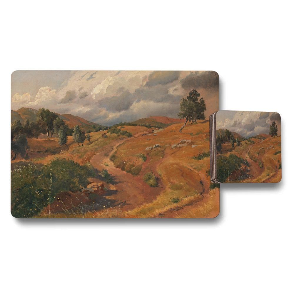 Impressionist Landscape Placemat And Coaster Set With Scenic Path