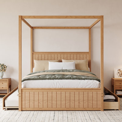 Canopy Bed with Trundle and Three Drawers