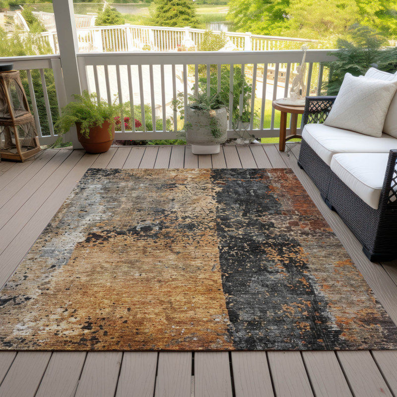 Copper and Gray Abstract Washable Synthetic 8' x 10' Rug