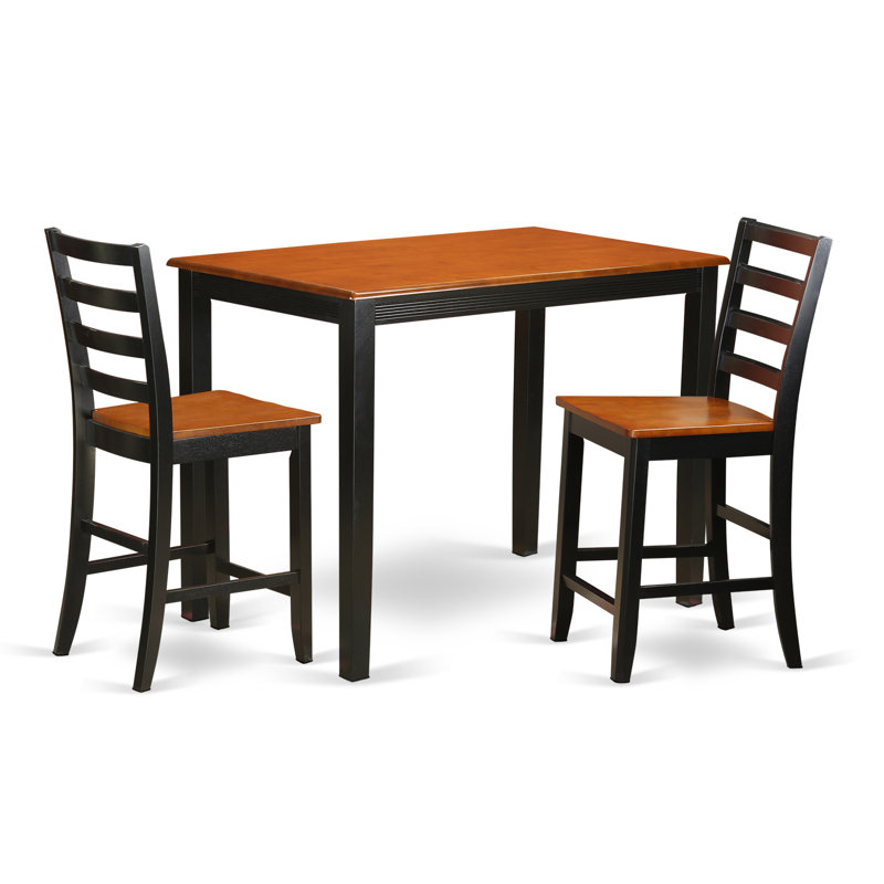 3 Piece Kitchen Counter Set for Small Spaces Contains a Rectangle Dining Room Table and 2 Dining Chairs, Black & Cherry