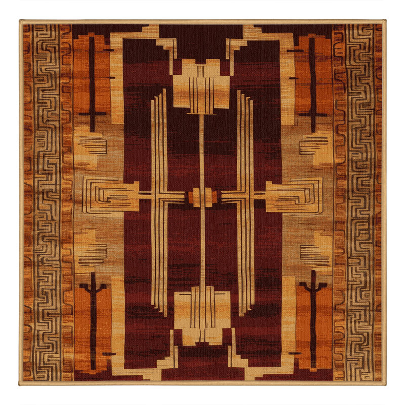 Tapis art déco brun lavable à la machine, Carré 4 pi