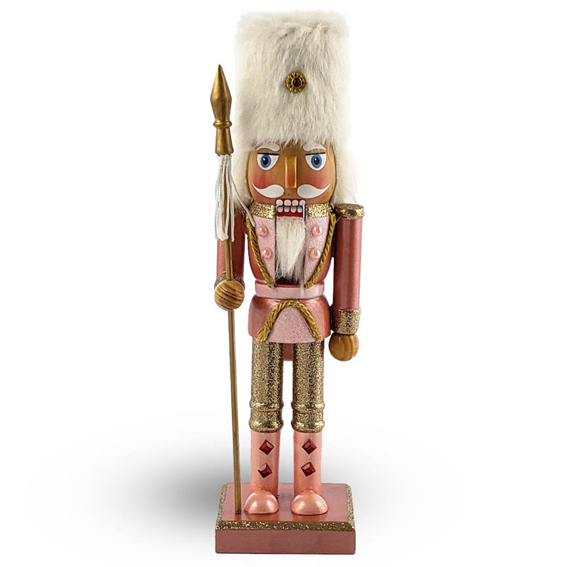 Rose Gold and White Wooden Nutcracker Soldier with Fur Hat