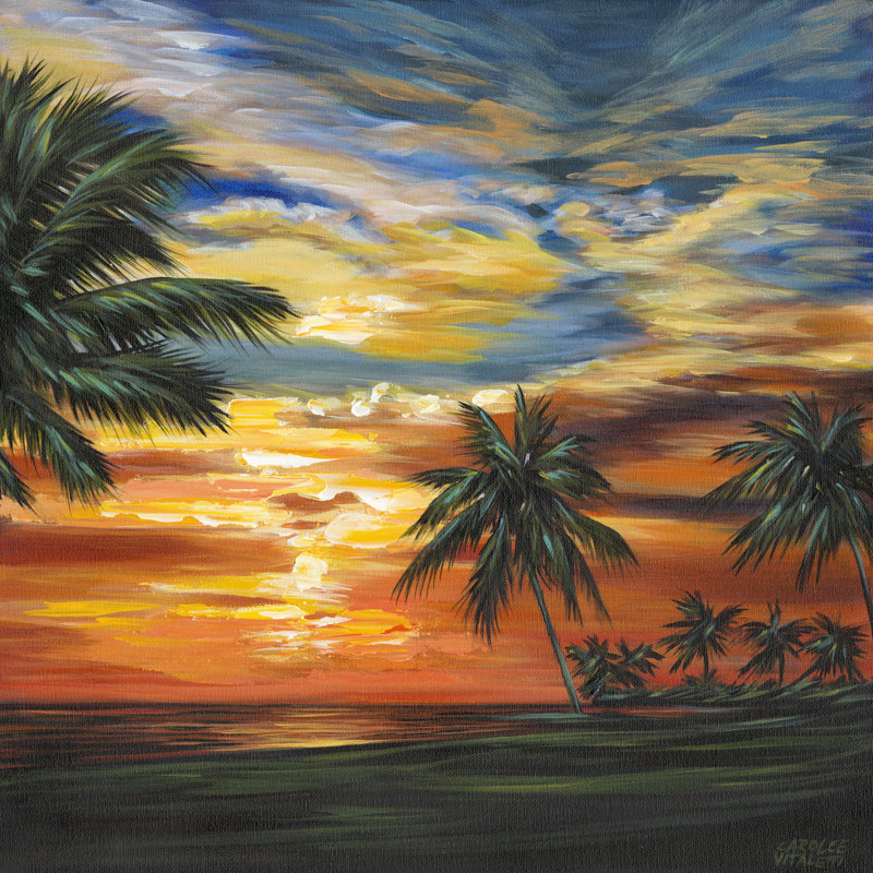 Superbe coucher de soleil tropical II, H 30 po x l 30 po x P 1,25 po