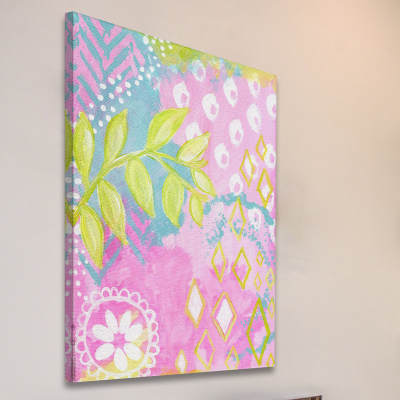 « rose abstract leaves » par jill lambert, reproduction d’art sur toile tendue, H 18 po x l 12 po x P 1,5 po