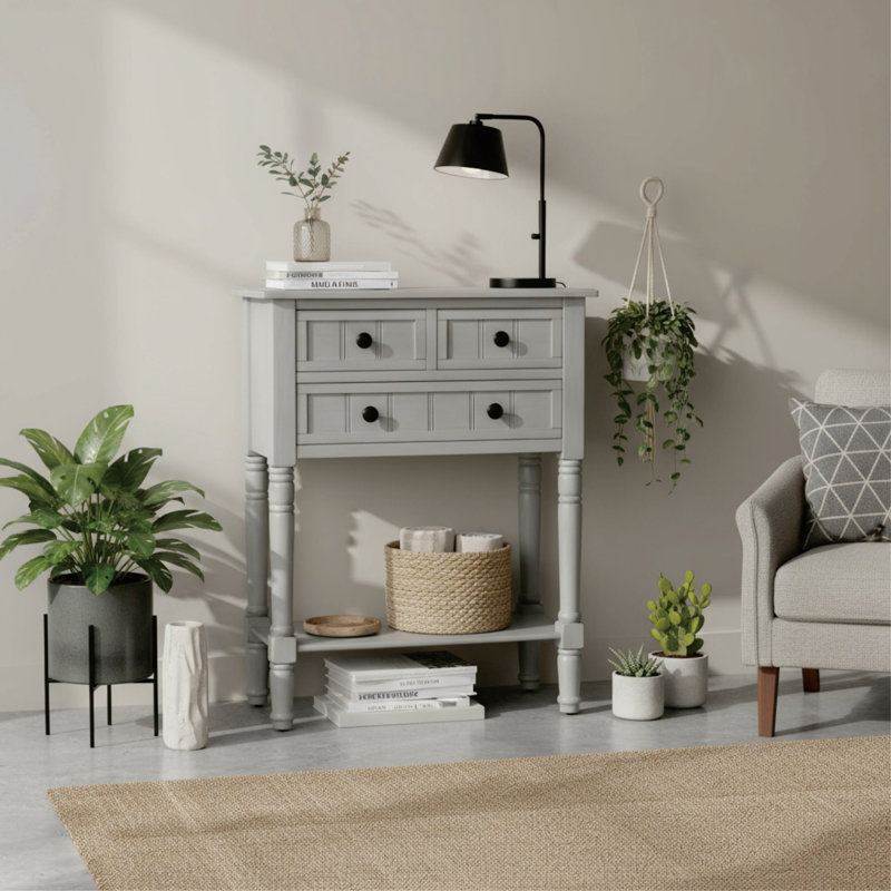 Console avec 3 tiroirs et tablette inférieure, Gris