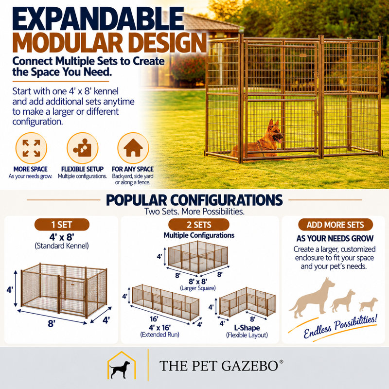 Heavy-Duty 4 ft. x 8 ft. Modular Welded Wire Dog Kennel with Split-Panel Design