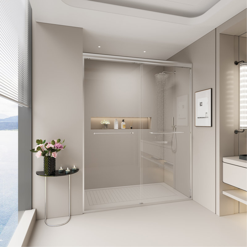 44-48 In. W X 72 In. H Double Sliding Shower Door, Semi-Frameless Bypass Bathroom Sliding Door With 1/4" (6Mm) Tempered Glass For Walk-In Shower
