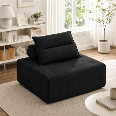 Fauteuil à billes 39,3 po en lin, aucun assemblage requis, fauteuil de détente en mousse compressée avec coussin lombaire réglable, fauteuil de plancher capitonné moderne pour le salon, la chambre à coucher et les petits espaces