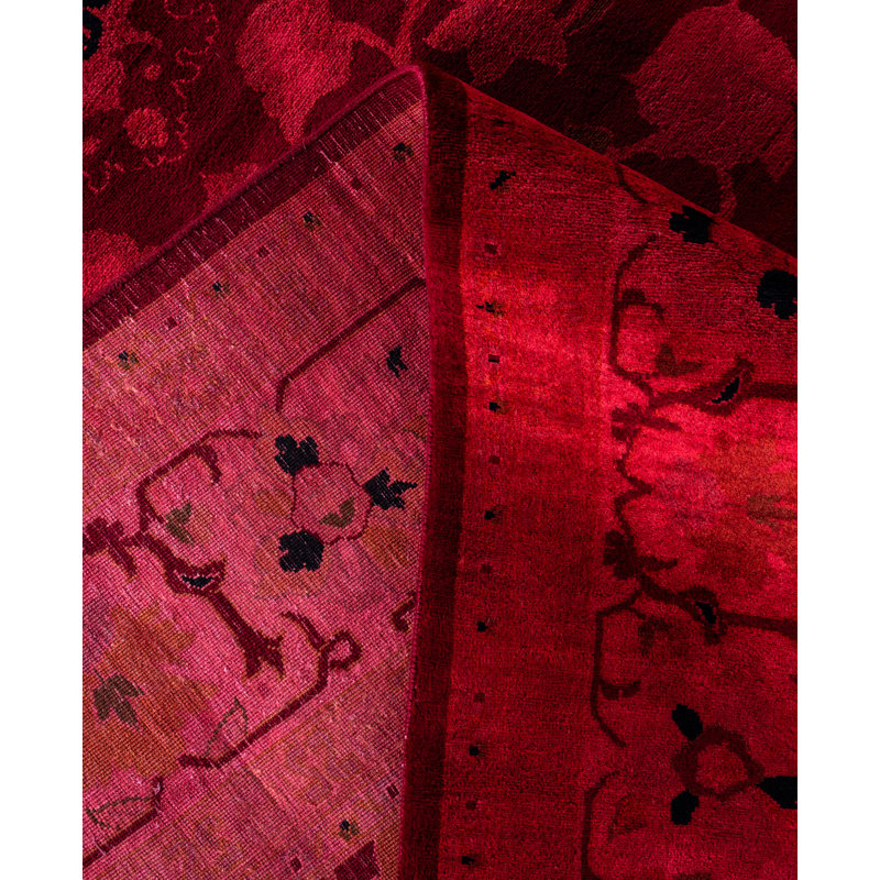 Overdyed Hand-Knotted Wool Modern-Contemporary Red Area Rug 8' 10" x 11' 10"
