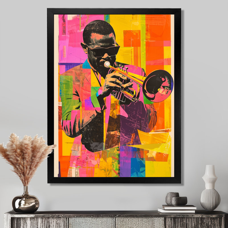 «Jazz Trumpeter In The Spotlight I», impression d'art mural, H 20 po x l 12 po, Noir