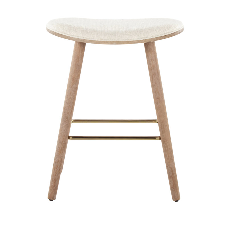 Contemporary White Washed Wood & Cream Saddle Counter Stool, Set of 2