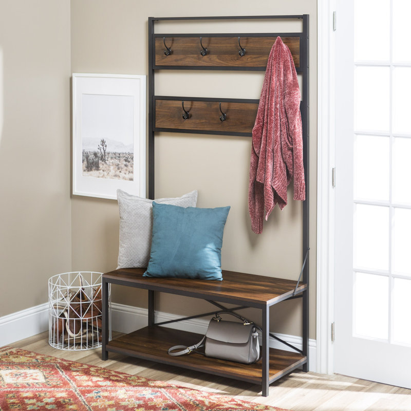 Everheart Hall Tree 40'' Wide with Shoe Storage, Dark Walnut