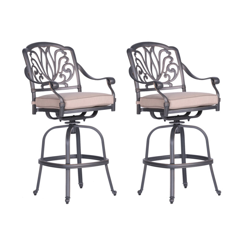 Tabouret de bar avec coussin Kaneidra, Tissage uni Sunbrella® Plainweave Spectrum sable