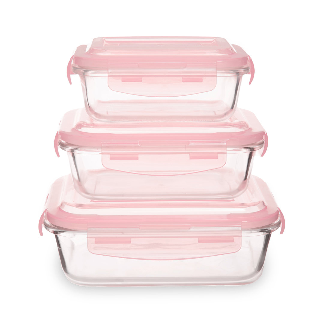 Premier Housewares Freska Set Of 3 Rectangular Glass Containers With Pink Lids - Image 4
