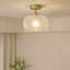 Modern Polished Brass Flush Mount Ceiling Light with Textured Glass Shade, 1-Light E26, Dimmable, ETL Listed, Sloped Ceiling Compatible