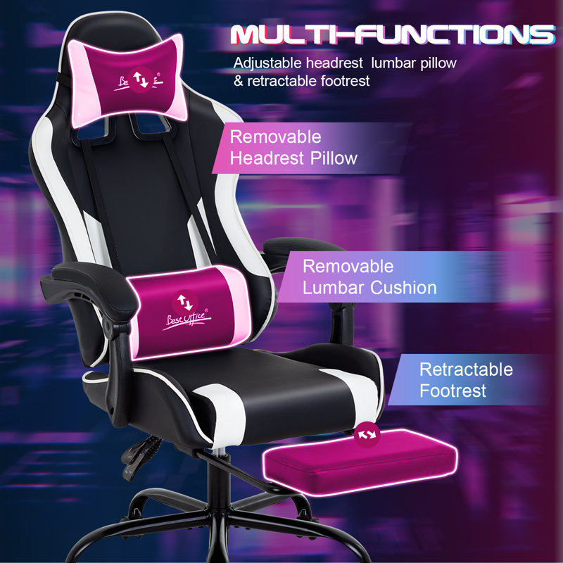 Fauteuil de bureau ergonomique avec siège de bureau Pro Gamer et support complet avec repose-pieds et pivotant, Mauve