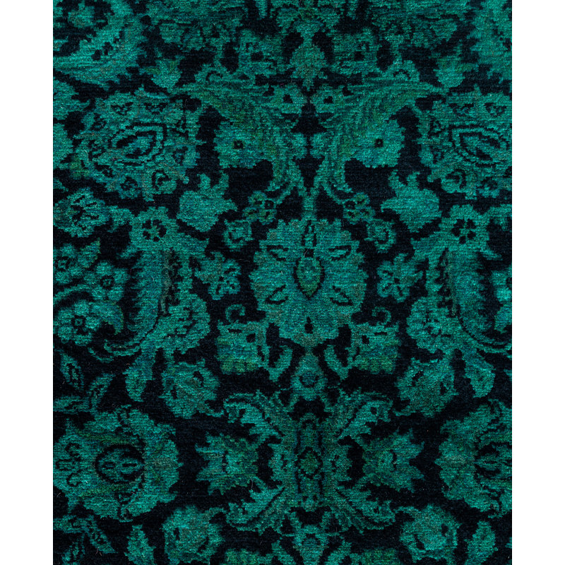 Overdyed Hand-Knotted Wool Modern-Contemporary Green Runner 2' 7" x 8' 3"