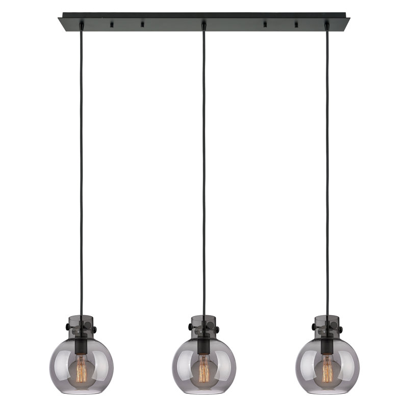 Luminaire suspendu sphère 3 lumières Amrith, Gris fumée clair, Noir mat