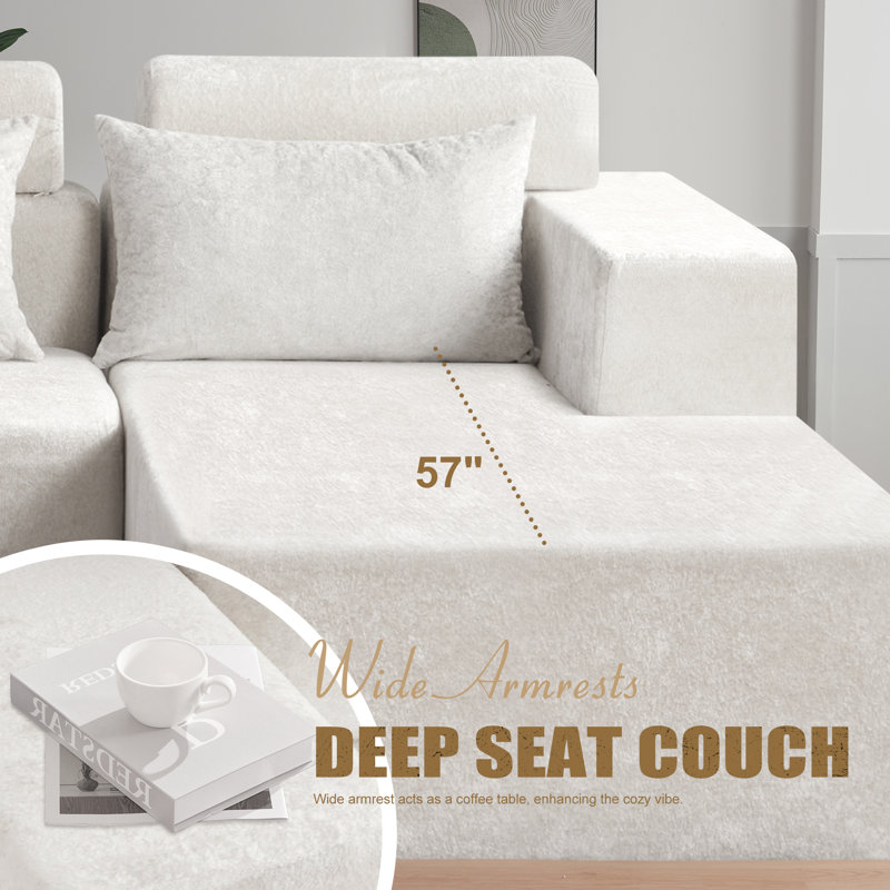 Canapé modulaire en L de 105 po pour salon, Beige, Orienté à droite