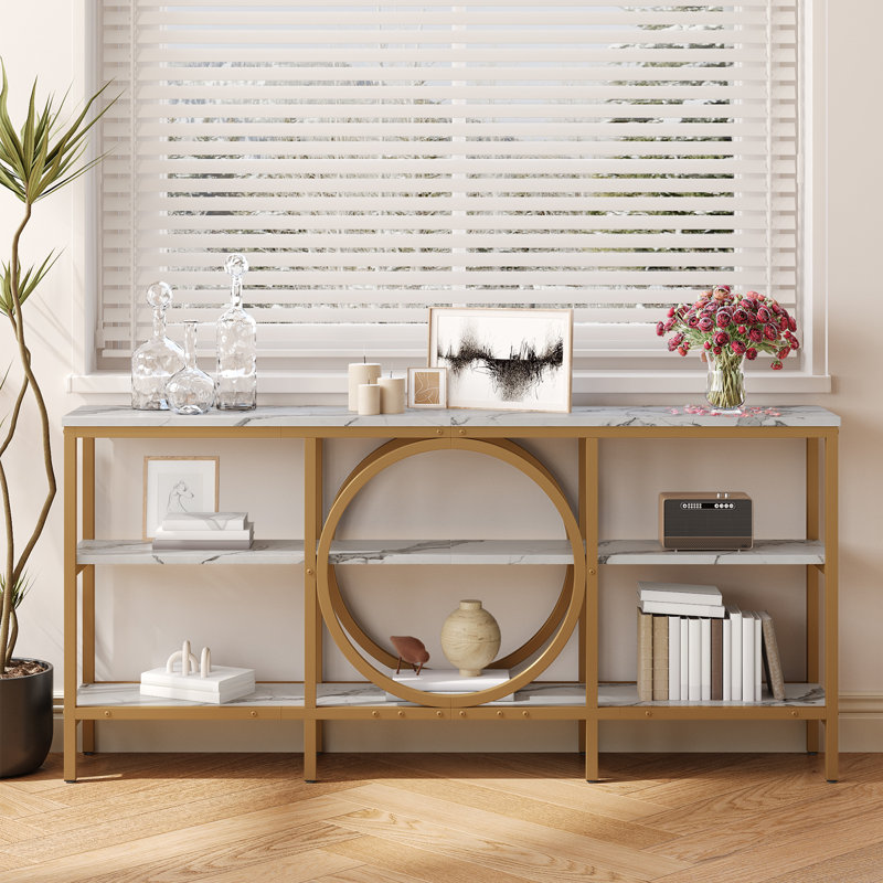 66"Console Table Industrial  Long Sofa Table, White
