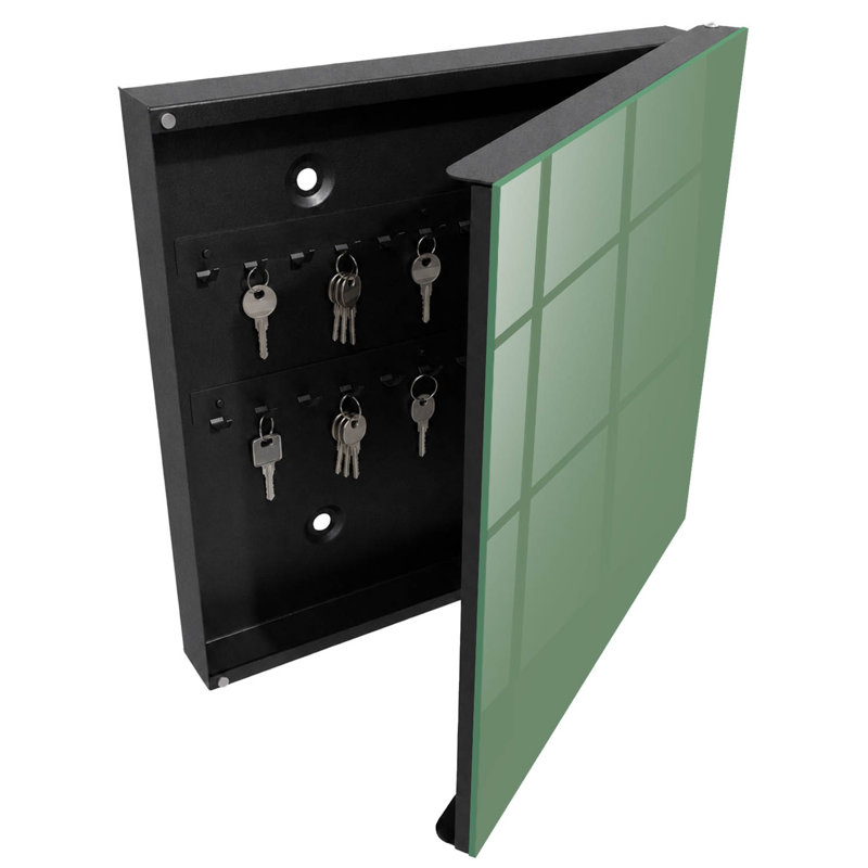 Key box for wall, Opens to the right, 30x30x5, White, Calm gray elegance and harmony, , Green