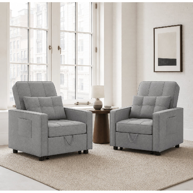the Sleeper Long Convertible Sofa Bed, Versatile Comfort, Multi-functional Sofa, Light Gray
