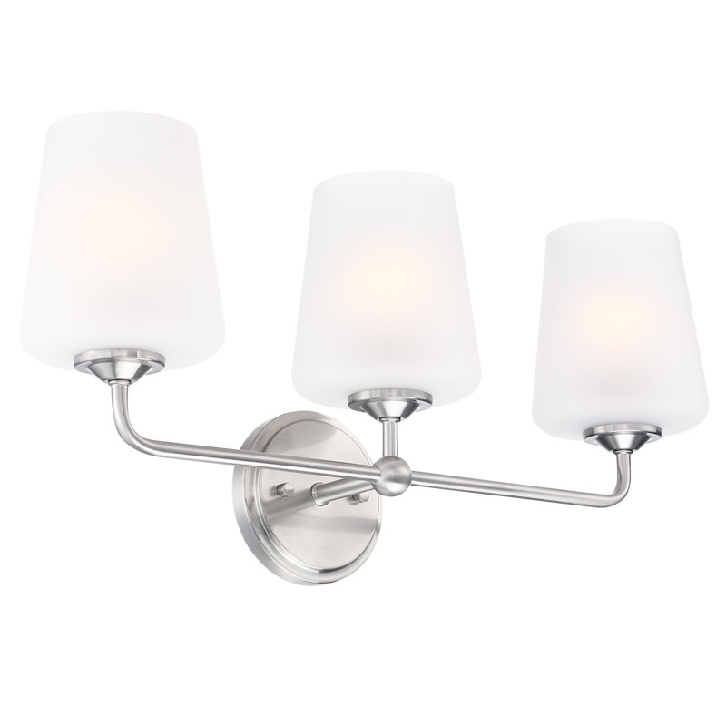 Stasia Vanity Light with Frosted Glass Tapered Shades for Bathroom, Satin Nickel, 3