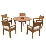 5 Seats 6 Pcs Grade-A Teak Wood Dining Set: 48" Round Table And 5 Veranda Arm Chairs #01Vr0206