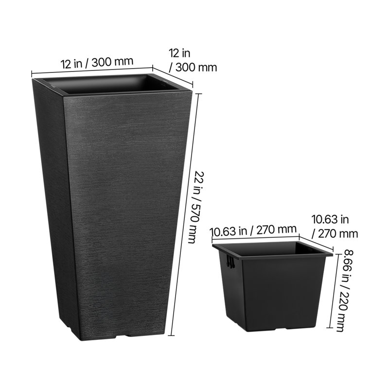 Tall Outdoor Planters 22inch, Large Planters for Outdoor Indoor Plants, Black Front Porch Planters Flower Tree Plant Pots with Modern Design and Built-in Drainage