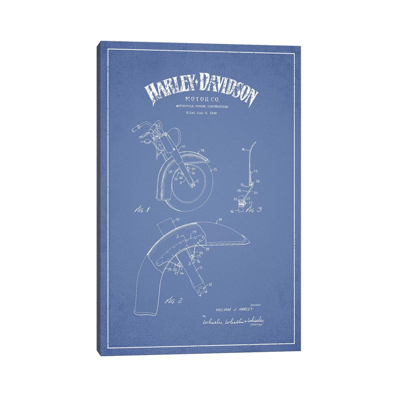 Harley-Davidson Motorcycles Fender Construction by Aged Pixel - Wrapped Canvas Painting, 20.32 cm H x 30.48 cm W