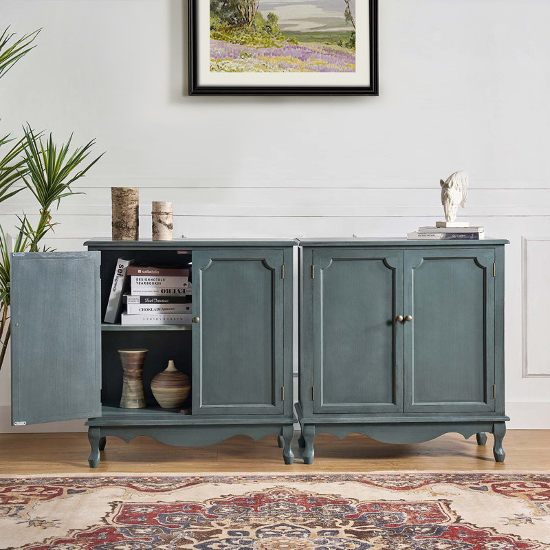Arshawn Traditional 31''W Solid Wood 2 - Door Accent Cabinet with Simple Assembly, Blue