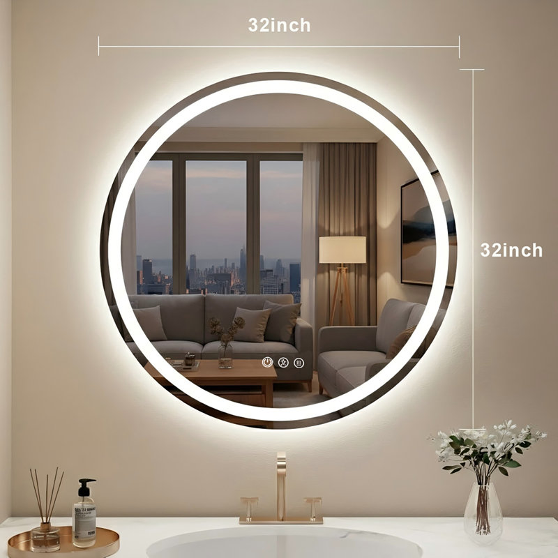 LED Bathroom Mirror with Lights, Anti-Fog, Dimmable, Backlit + Front Lit, Lighted Bathroom Vanity Mirror for Wall, Memory Function, Tempered Glass, Shatter-Proof, ETL Listed
