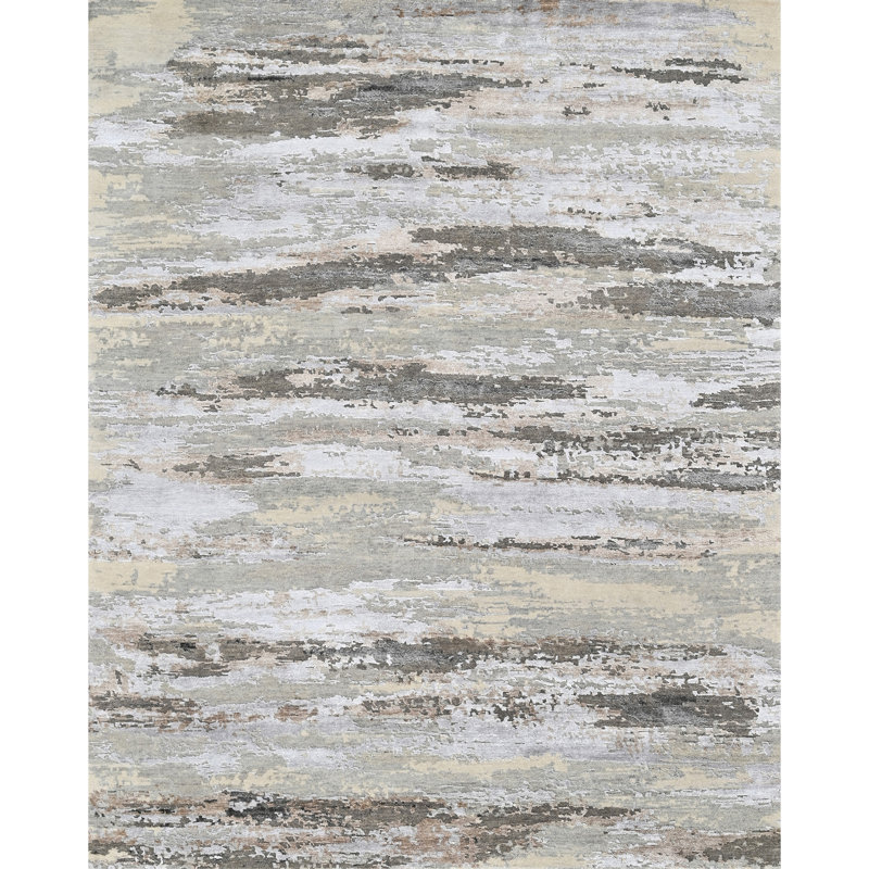 High-Quality Hand-Knotted Light Blue And Copper Area Rug, Rectangle 5' x 8'