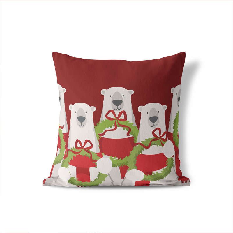 Polar Bear Holiday Decorative Throw Pillow, Deep Red
