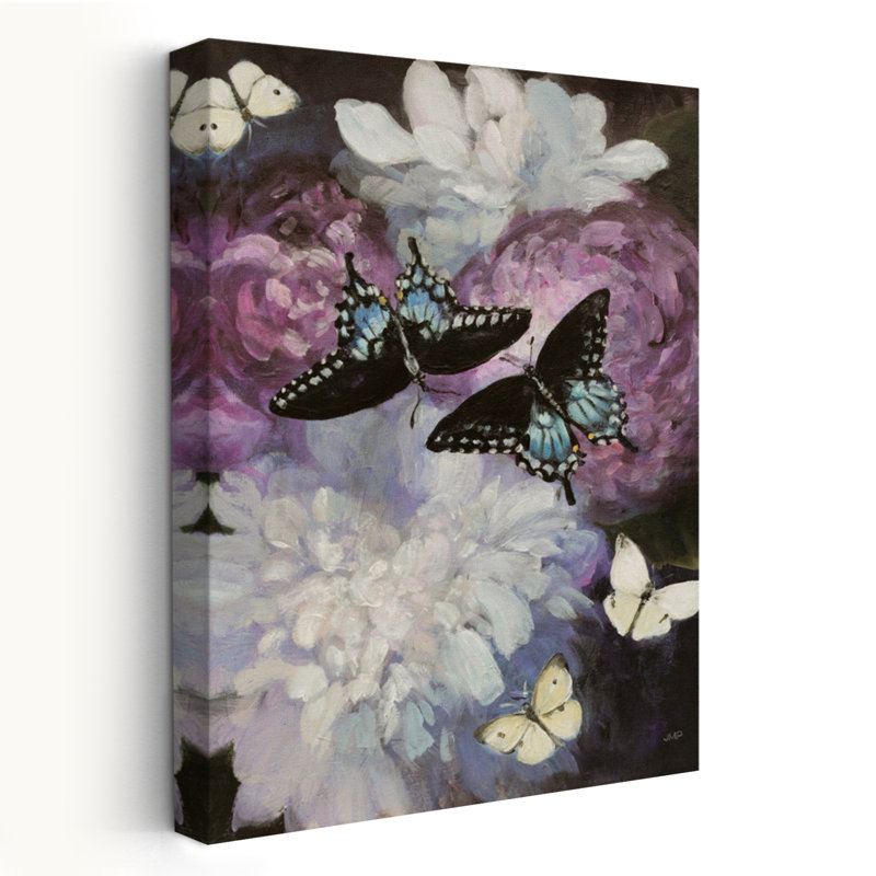 Papillon de minuit contemporain noir et bleu avec papillon floral, H 24 po x l 16 po