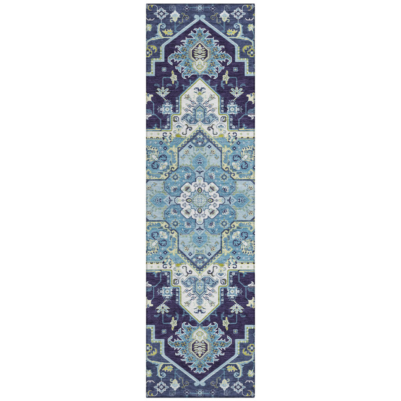 Bellaya Navy Washable Indoor-Outdoor Rug - , 2'3" x 7'6"