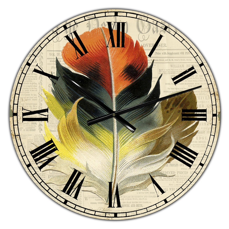 Horloge murale surdimensionnée colorée Elegant Feather III, Petit