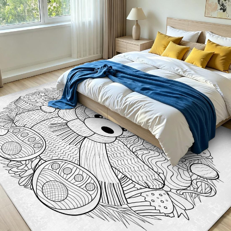 Tapis d'intérieur orange lavable à la machine, motif d'oursons à colorier de Noël, Rectangle 71 po x 98 po