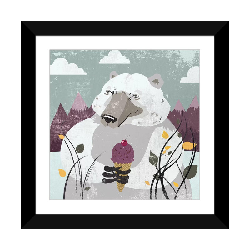 « polar bear », reproduction sur toile, Papier d'art encadré noir, Blanc, H 24 po x l 24 po x P 1 po