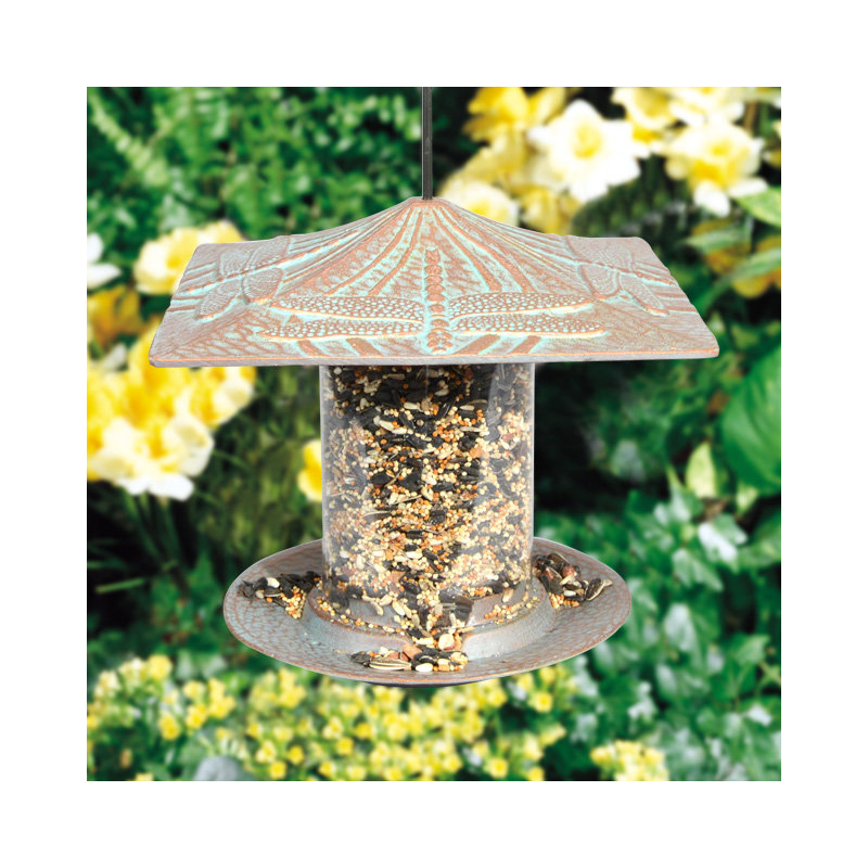 Dragonfly Tube Bird Feeder, Copper Verdi