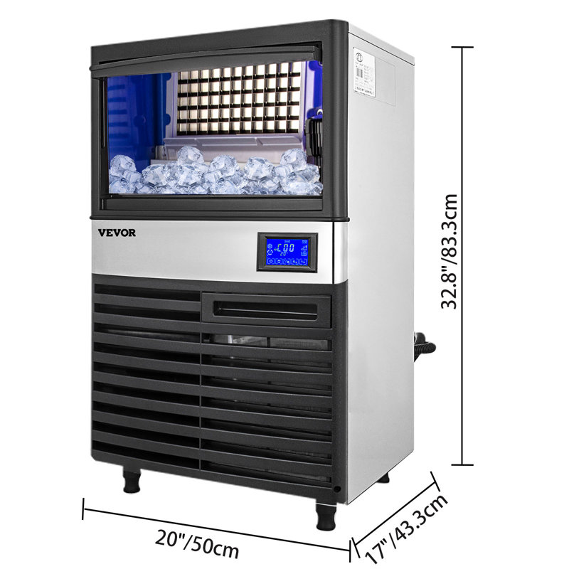 VEVOR 132 lb. Daily Production Cube Clear Ice Freestanding Ice Maker