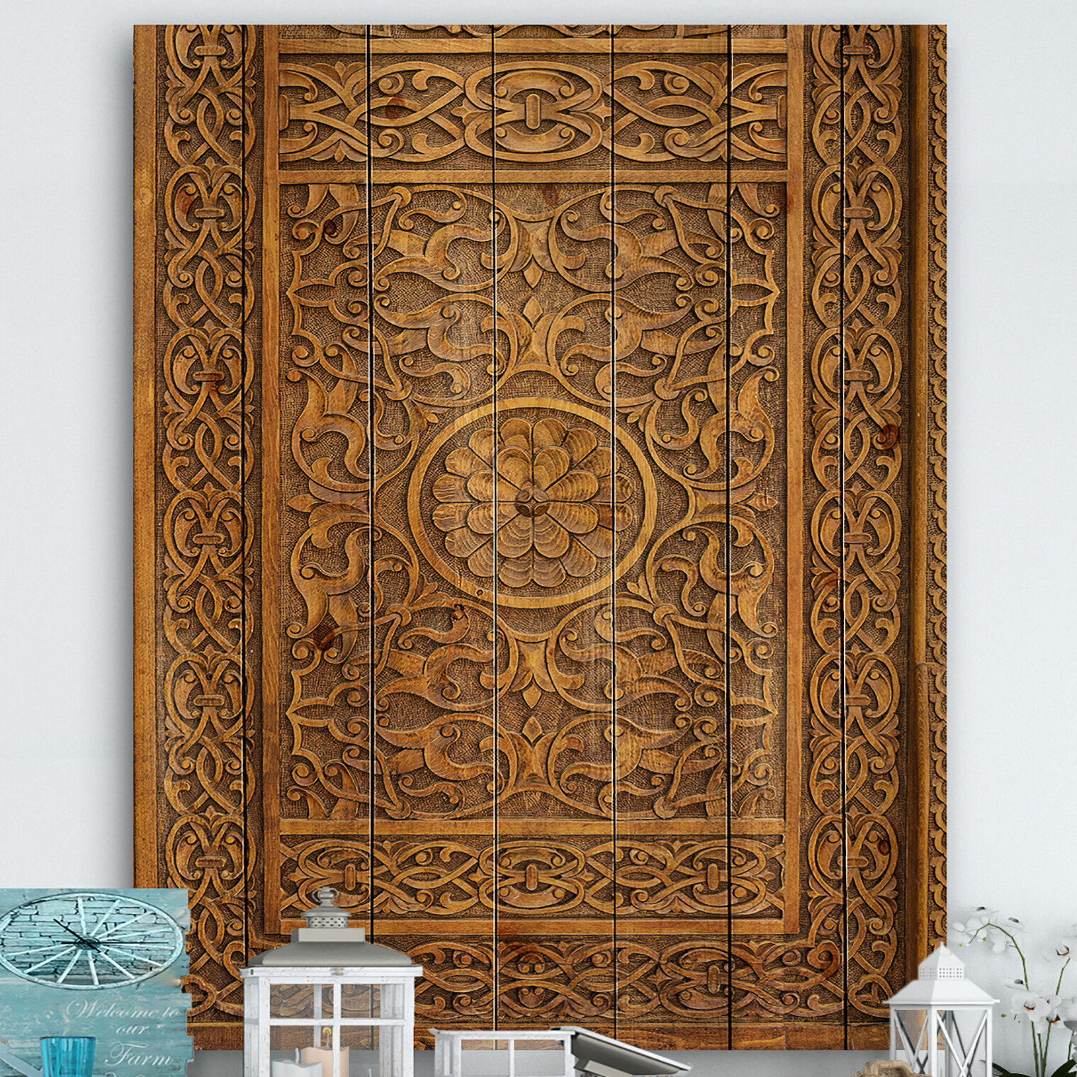 Bless international Old Carved Wooden Door On Wood Print & Reviews ...