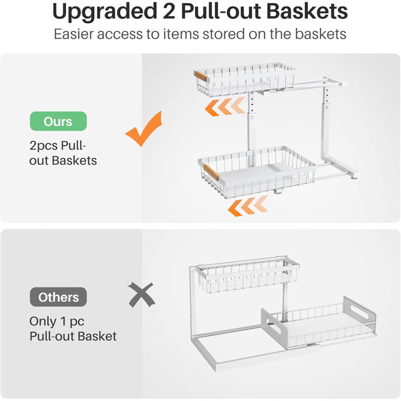 White Expandable Under Sink Organizer with Sliding Shelves