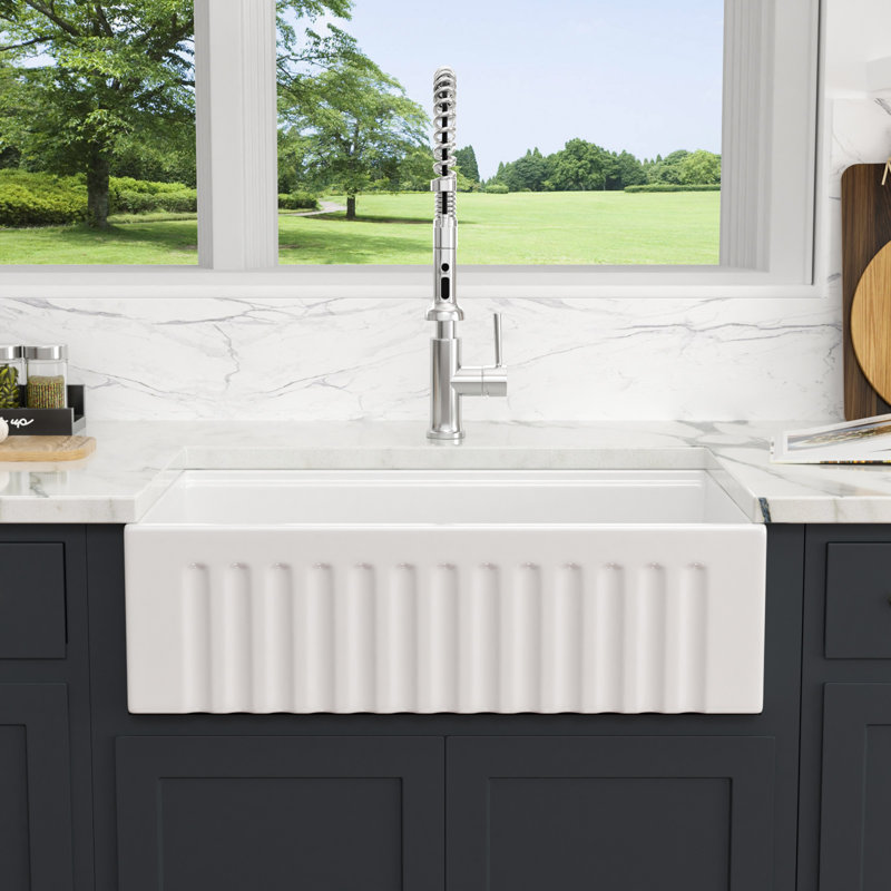 30" L x 20" W White Farmhouse/Apron Front Kitchen Sink Ledge Workstation Reversible Ceramic Fireclay Farmer Kitchen Sinks