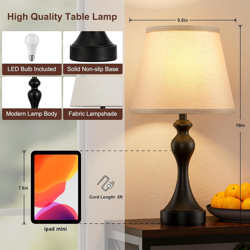 Lampes tactiles pour table de chevet - ensemble de 2, 3 lumières à intensité variable avec ports USB C + A, ampoules à DEL incluses, lampes de chevet modernes pour chambre à coucher et tables de bout