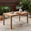 Table de salle à manger rectangulaire en bois d'acacia avec plateau à lattes, table d'intérieur/extérieur pour terrasse avec coins arrondis