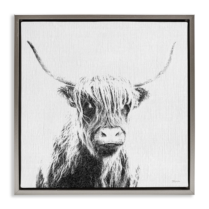 Art mural en toile encadrée "Longhorn" par Katrina Craven, 18" H x 18" W, Cadre flottant gris lustré