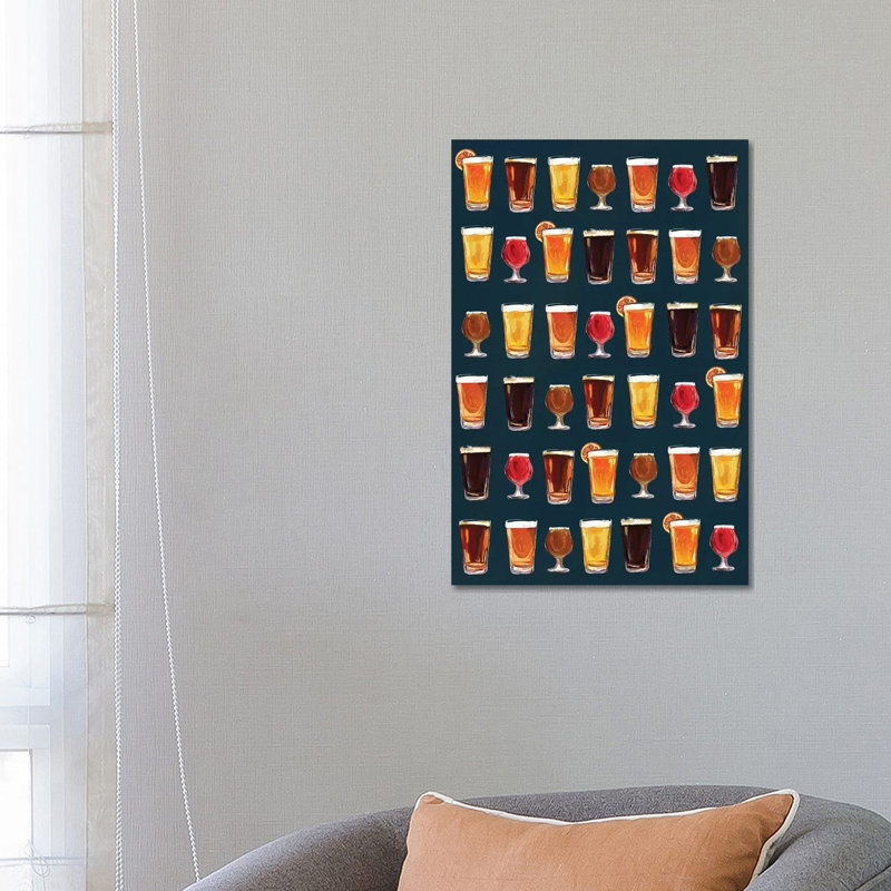 Craft Beer Pattern Dark - Wrapped Canvas Painting, 66.04 cm H x 45.72 cm W