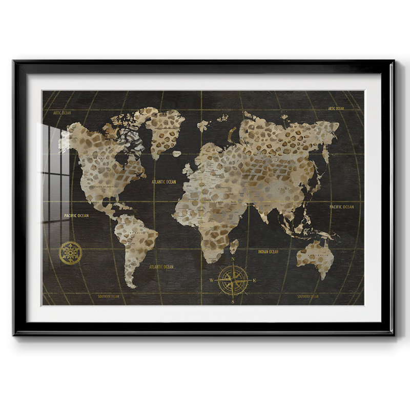 Carte du monde de safari, Noir, H 19 po x l 27 po x P 1,5 po