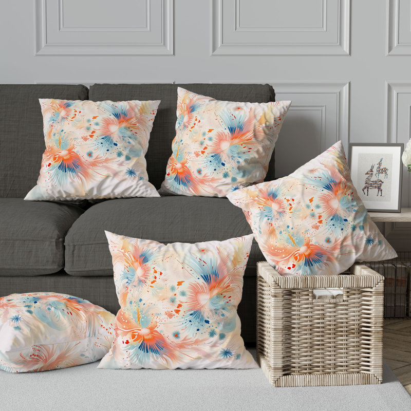 Coussin Vibrant Brushstrokes Broadcloth, H 20 po x l 20 po, Rose / orange